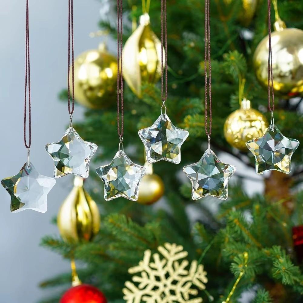 6pcs Moon Christmas Tree Hanging Ornament Stars Sun Catcher Crystal Pendant Garden