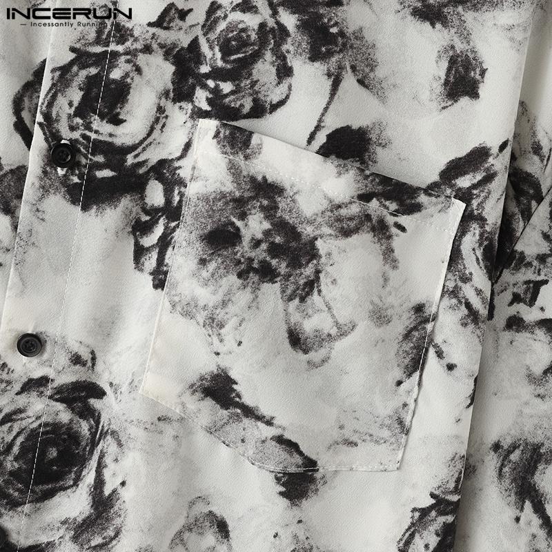 INCERUN Oversized Men Lapel Floral Printed Shirts Beach Holiday Tops