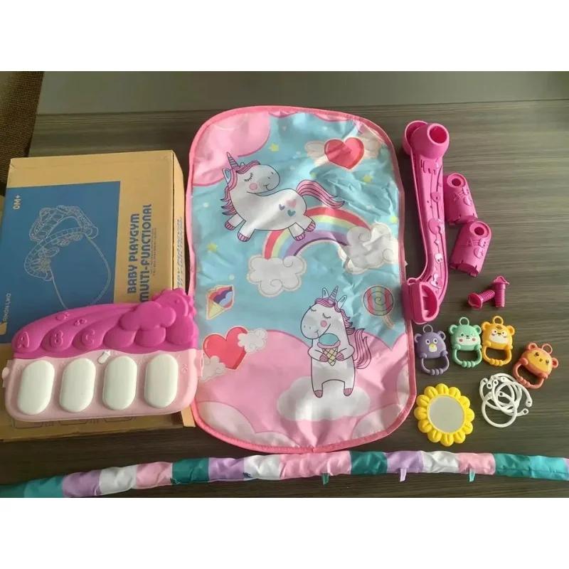 Unicorn activity fitness sleeping game mat infant play gym mat musical educational toy mat piano rack pedal