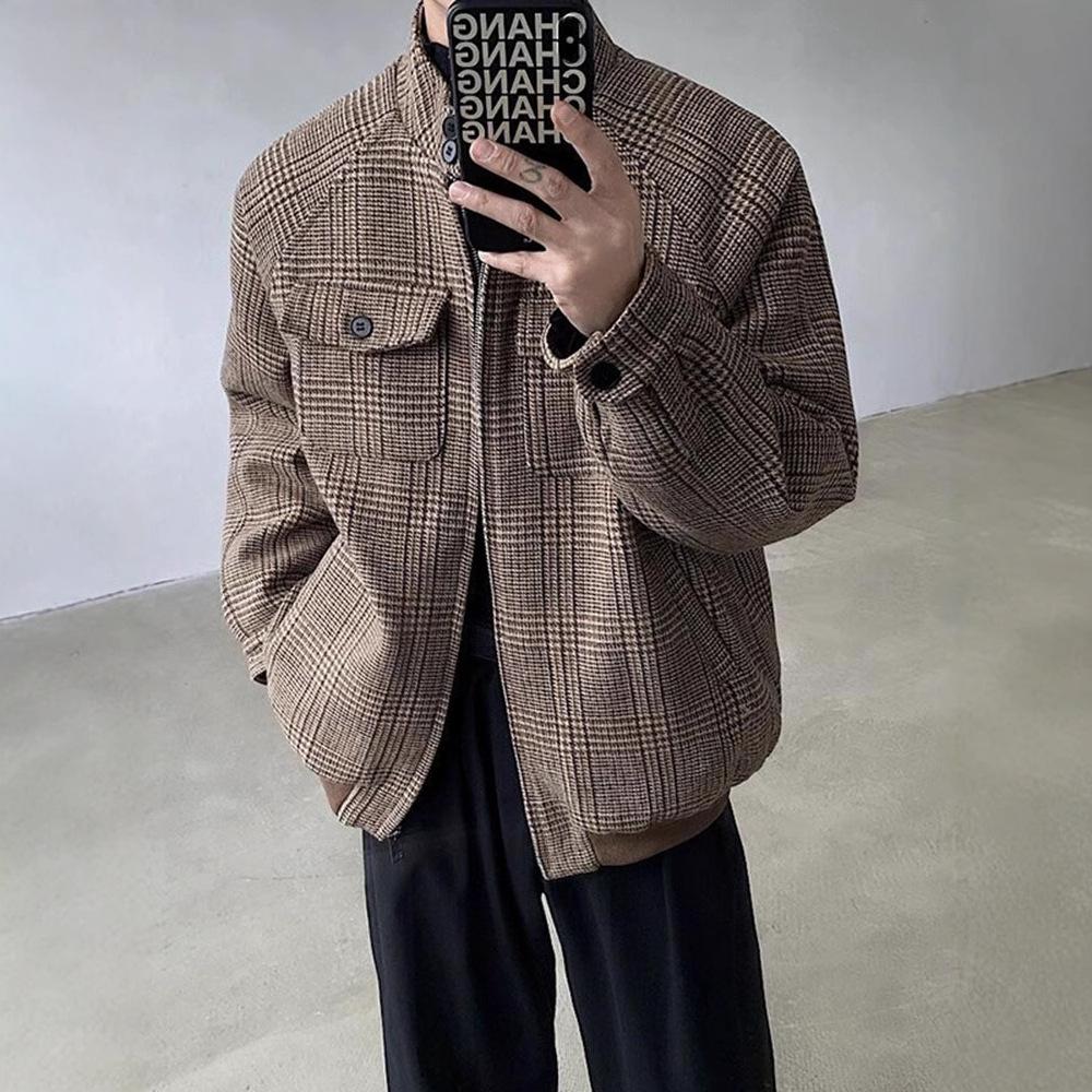 

Мужская куртка Харрингтон в ретро-стиле «гусиная лапка» - Весна/Осень, Универсальный воротник-стойка L