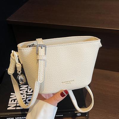 Wholesale Senior Lychee Pattern Simple Wind Bucket Bag Women's Niche Commuting Casual Versatile Foreign Style Messenger Bag