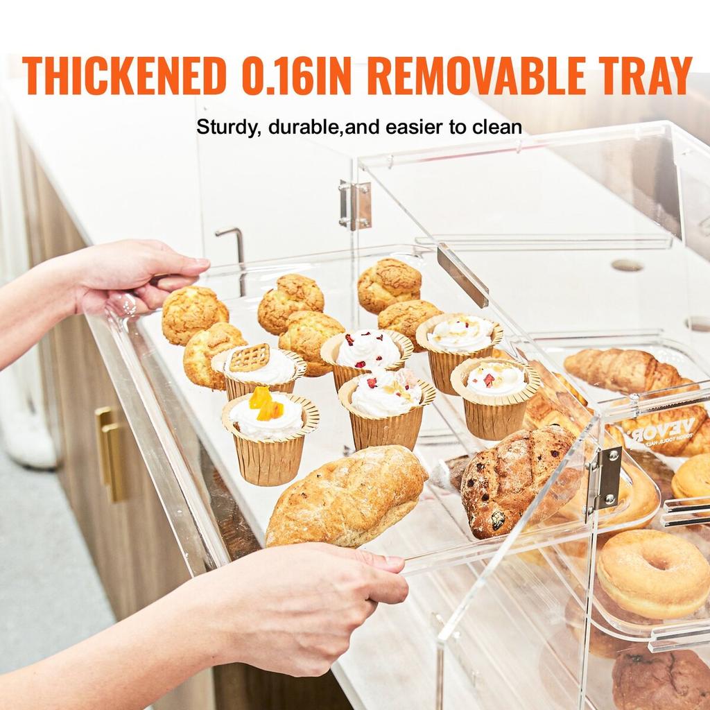 Pastry Display Case, 2-Tier Commercial Countertop Bakery Display Case, Acrylic Display Box with Rear Door Access & Removable Shelves, Keep Fresh for