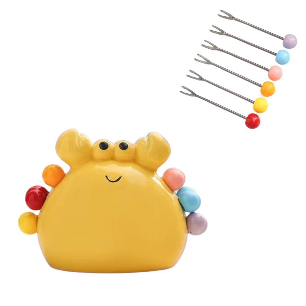 

Набор цветных вилок для фруктов в виде крабов, милые вилки для фруктов, детские жёлтый