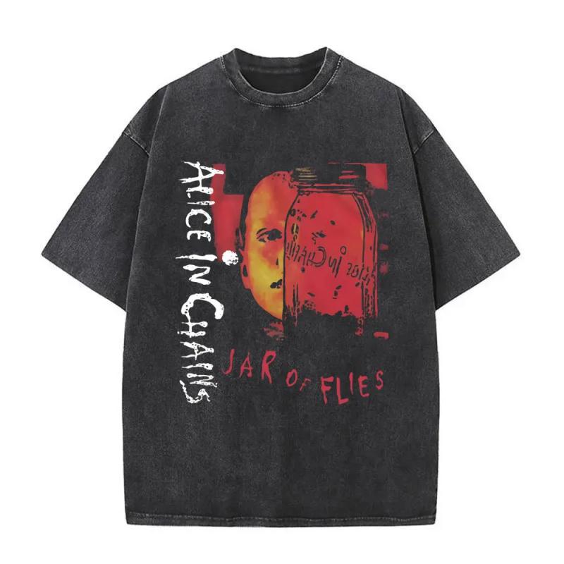 Men'S Retro Oversized T-Shirts Limited Rock Band Alice In Chains Washed Vintage T Shirt Women Punk Pop Music T Shirts