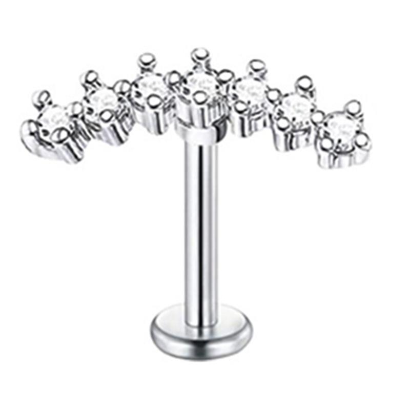 Crystal Flower Tragus Piercing Earring Flat 16G Cross Cartilage Piercing Stud Helix Jewelry Conch Rook Lobe Earring Labret Stud