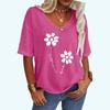 Women Fashion Loose Tee Shirt Casual V Neck Summer Top Feather Print Short Sleeve T-shirt