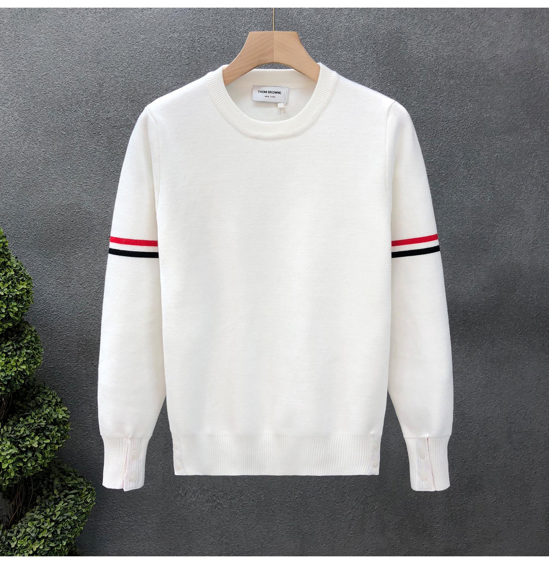 High-End Europäischer Leichter Luxus Herren Herbst/Winter Rundhals Patchwork Pullover Strickware XXL weiß