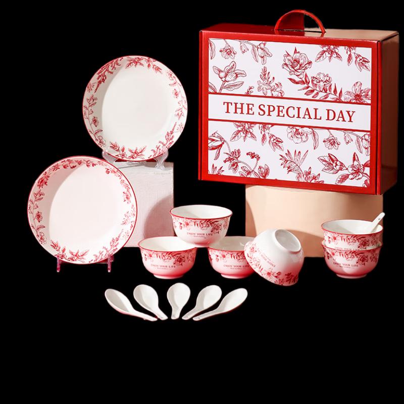 Rose Garden 14-Piece Ceramic Dinnerware Set