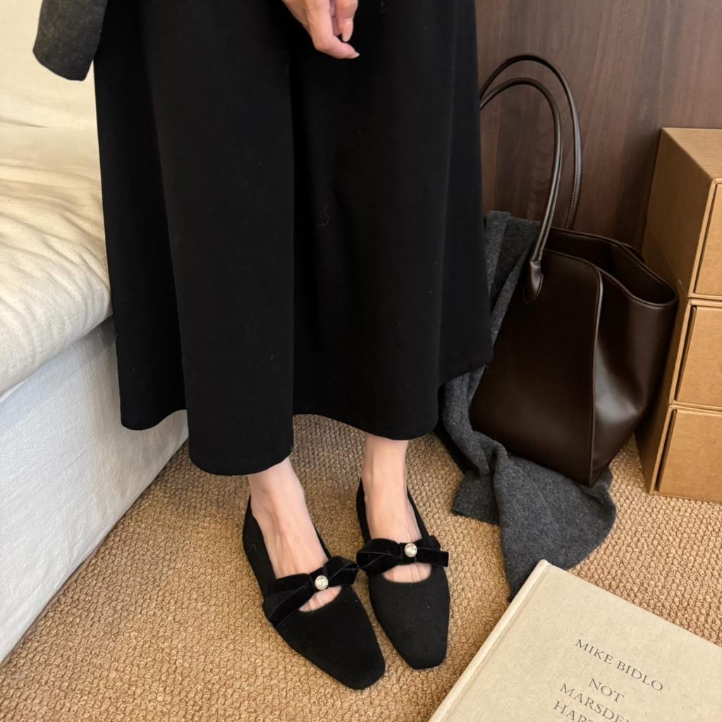 Französisch Premium Grau Klein Duftender Wind Spitze Samt Einzelne Schuhe Damen Abendwind Dicke Ferse Fee Baumwollschuhe Temperament Mary Jane Schuhe