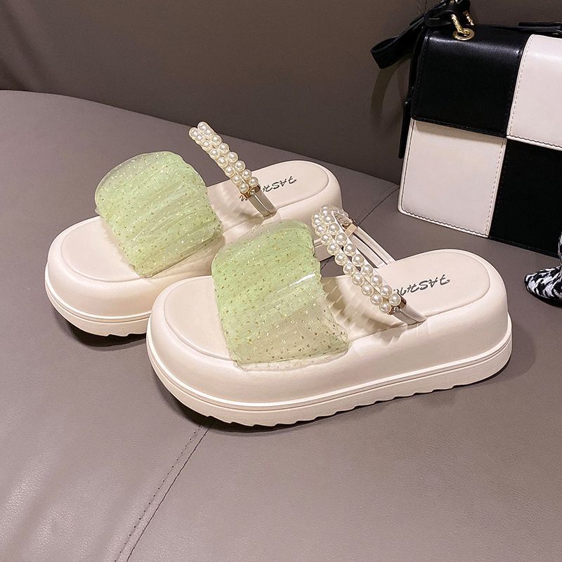 

Шлепанцы на толстой подошве для летней уличной носки для женщин, новые модели с юбками, сандалии и две сандалии. 40 зелёный