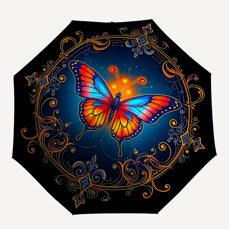 1pc Butterfly Mandala Automatic Umbrella - Automatic Opening And Closing, Sturdy Iron Frame, Formal Occasions Yy251018150
