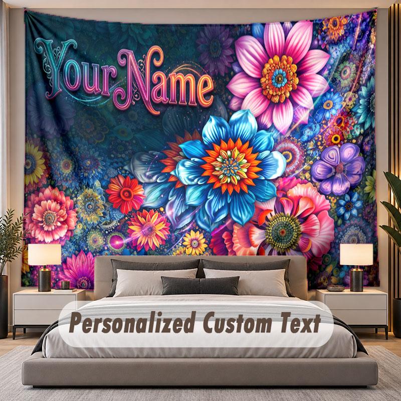 Floral Garden (144) Theme Personalized Tapestry Custom Name Text Wall Hanging Tapestry Home Background Decoration