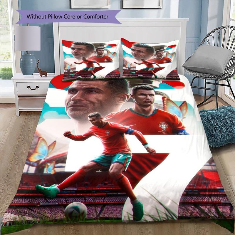 Soccer Star Player Portugal Team Collage Print 3‑Pieces Duvet Cover Set Sport Fan Bedding Bedroom Home Decor Without Pillow Core Comforter