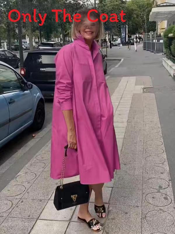 Comoda Camicia Lunga Casual in Lino con Maniche Lunghe da Donna per la Primavera