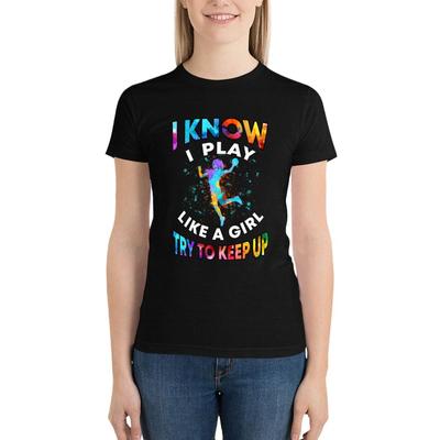 Handball - Wie ein Mädchen Aquarell T-Shirt Kurzarm T-Shirt Damenbluse Anime Kleidung Oberteile für Frauen