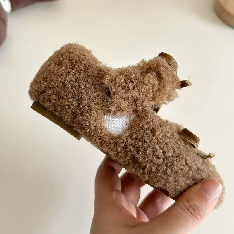 Children's Korean version of Mao Mao shoes 2025 winter new girls bow warm princess shoes soft sole warm Doudou shoes