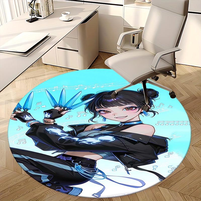 1pc Anime Cartoon Design Round Carpet Office Chair Mat, NonSlip Rug for Home Decor, Living Room