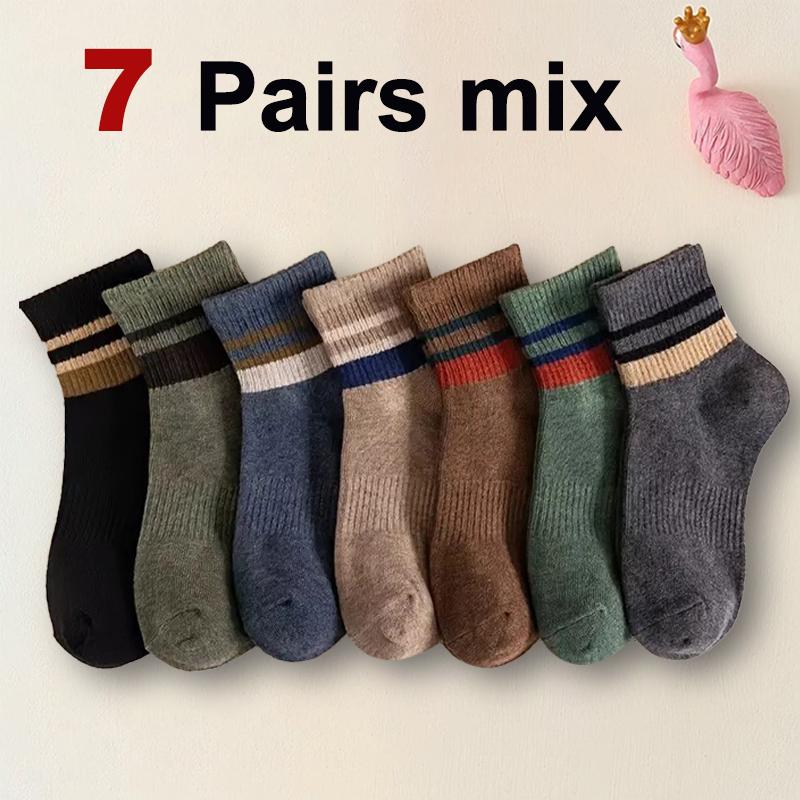 

7/14 пар мужских полосатых носков средней длины, модные цветные носки в спортивном стиле, мягкие, удобные, дышащие, повседневные носки One Size