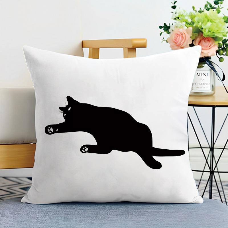 Black Cat Print Decorative Pillowcase Bedroom Living Room Square Cushion Pillowcase