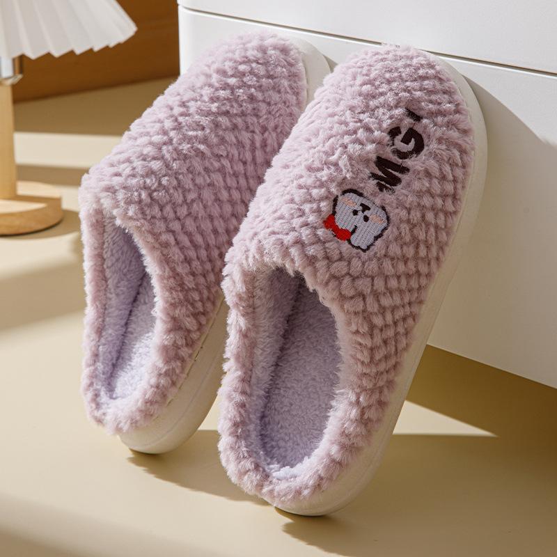 Cotton Slippers Women Thick Sole Couples Home Winter Cute Cartoon Warm Plush Male Thick Anti-slip Cotton Shoes 2024