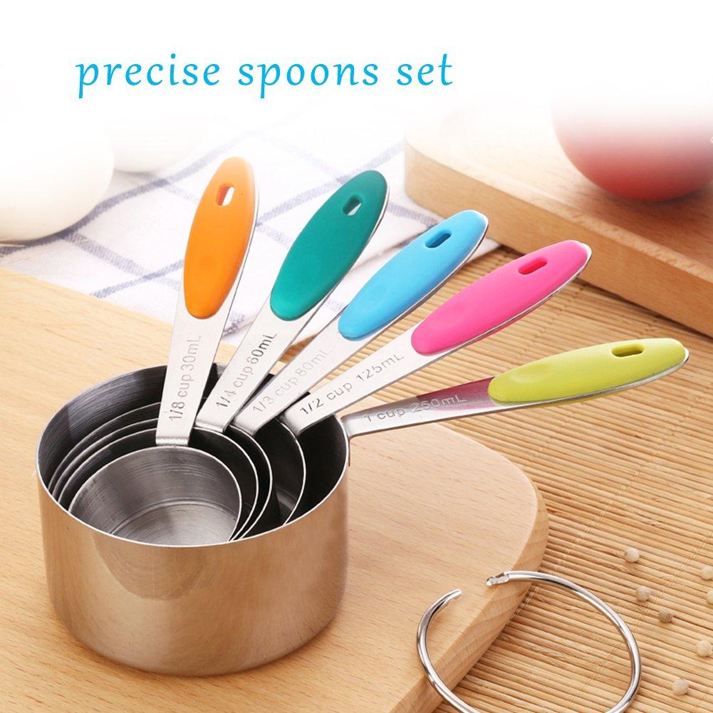 Stainless Steel Measuring Cup and Spoon with Silicone Durable 10-Piece Set, Stackable, Handles, Tablespoons, Teaspoons, Heat-Resistant, Non-Slip,