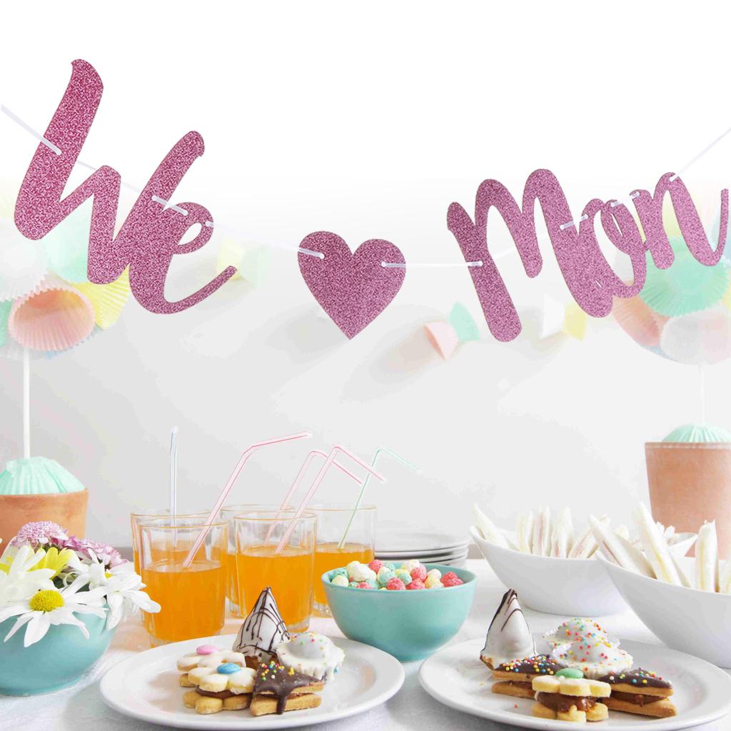We Love Mom Glitter Bunting Banner Garland for Mothers Day Party Decoration We Love Mom Glitter Bunting Banner Garland for Mothers Day Party Decoration