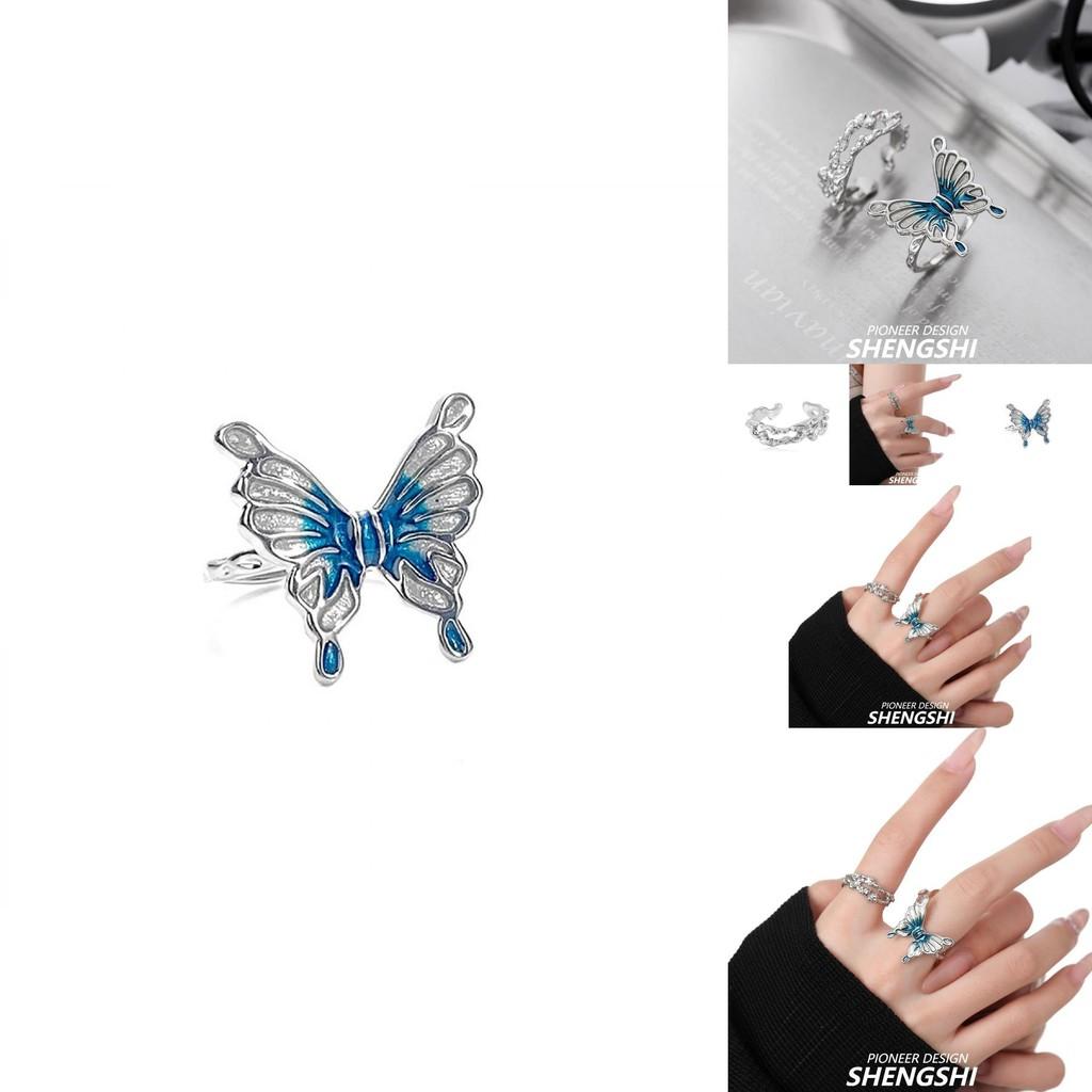 Elegant Blue Butterfly Themed Ring For Women Unique Small Batch Design With Adjustable Size