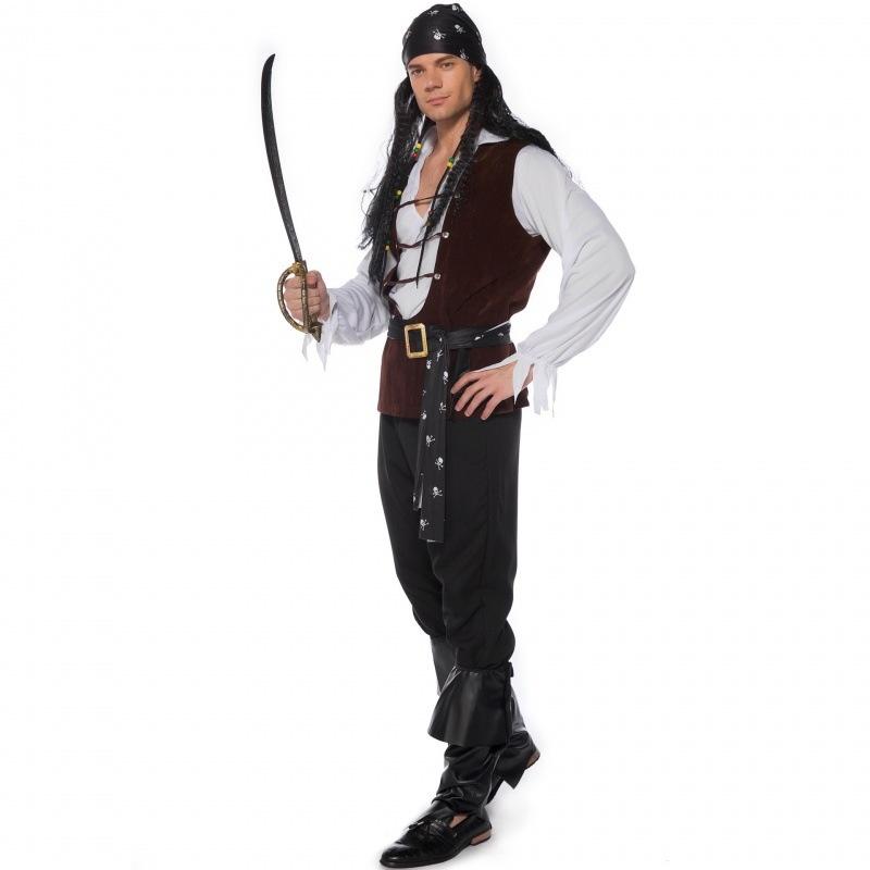 Pirat Stilig Herrekostyme For Halloween Cosplay Med Karibisk Skalle Design I Flere Størrelser