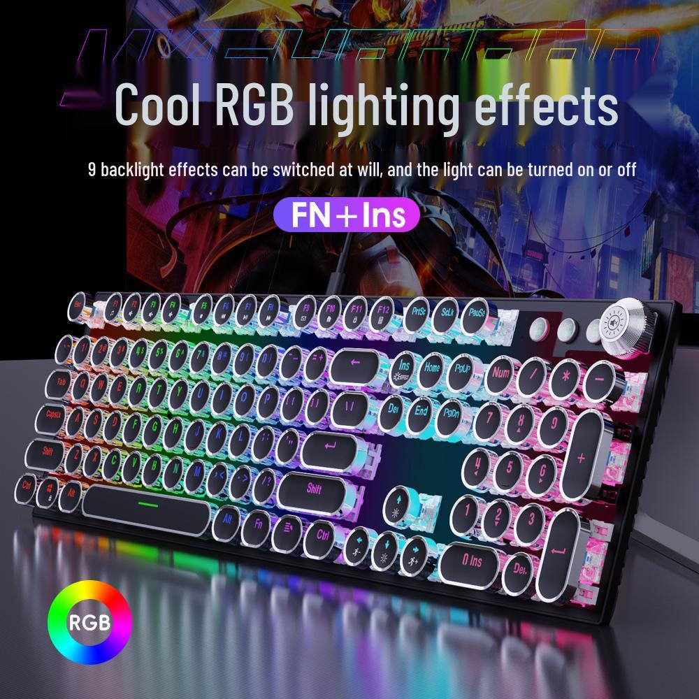 104-Key Wireless RGB Retro Punk Mechanical Keyboard with Electroplated Knob for Gaming & Office Use.