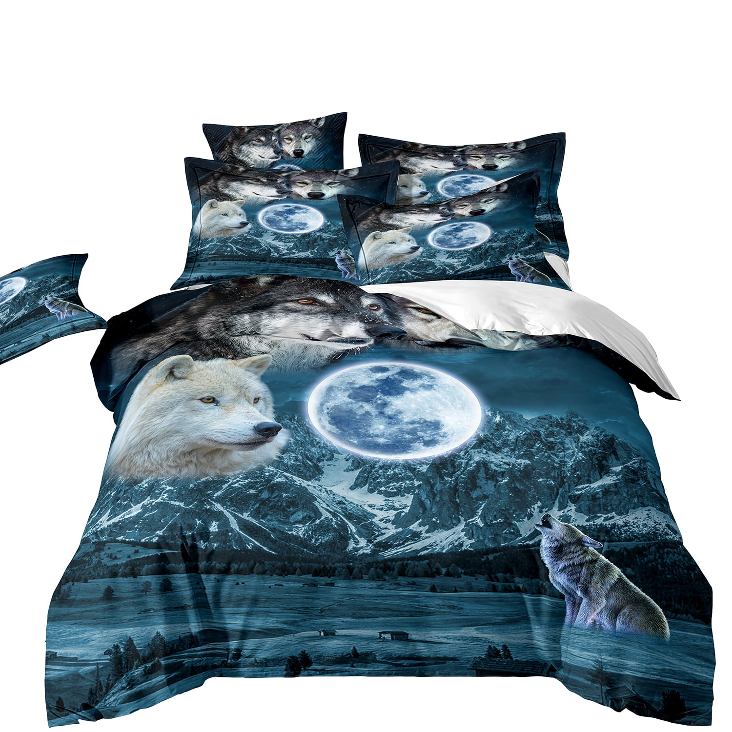 

Bedclothes Wolf Printed Unique Design Soft Duvet Cover Set Home Decor Vintage Beding Cover Set,Quen Sized Dimensions Warm Soft plus Breathable 120*200cm Single