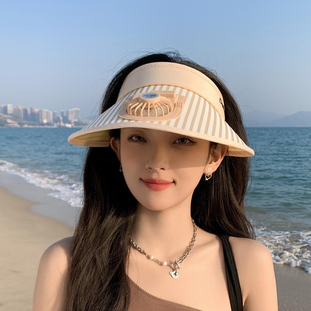 New Summer Sun Protection Hat for Women Sun Hat for Women Summer Sun Protection Rechargeable Fan Empty Top Hat Big Brim Outdoor