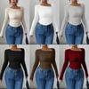 Women S Asymmetrical Neck Long Sleeve Knit Top Slim Fit Autumn Blouse