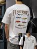 Unisexs Printed 100 Cotton Casual Loosefitting Breathable Fashionable Fishing Pattern Shortsleeved Roundneck Tshirt