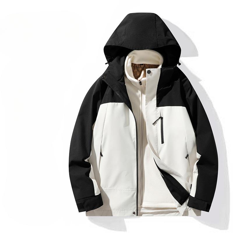 Outdoor Couples Three-in-one Removable Cap Graphene Inner Liner Windproof Waterproof Jacket Men's Jacket Work Jacket