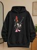 Unisex Black Hoodie with Funny Cartoon Rooster Comb Duck Holding a Radio Control Box Pink Webbed Feet And Sparkling Stars Graphic