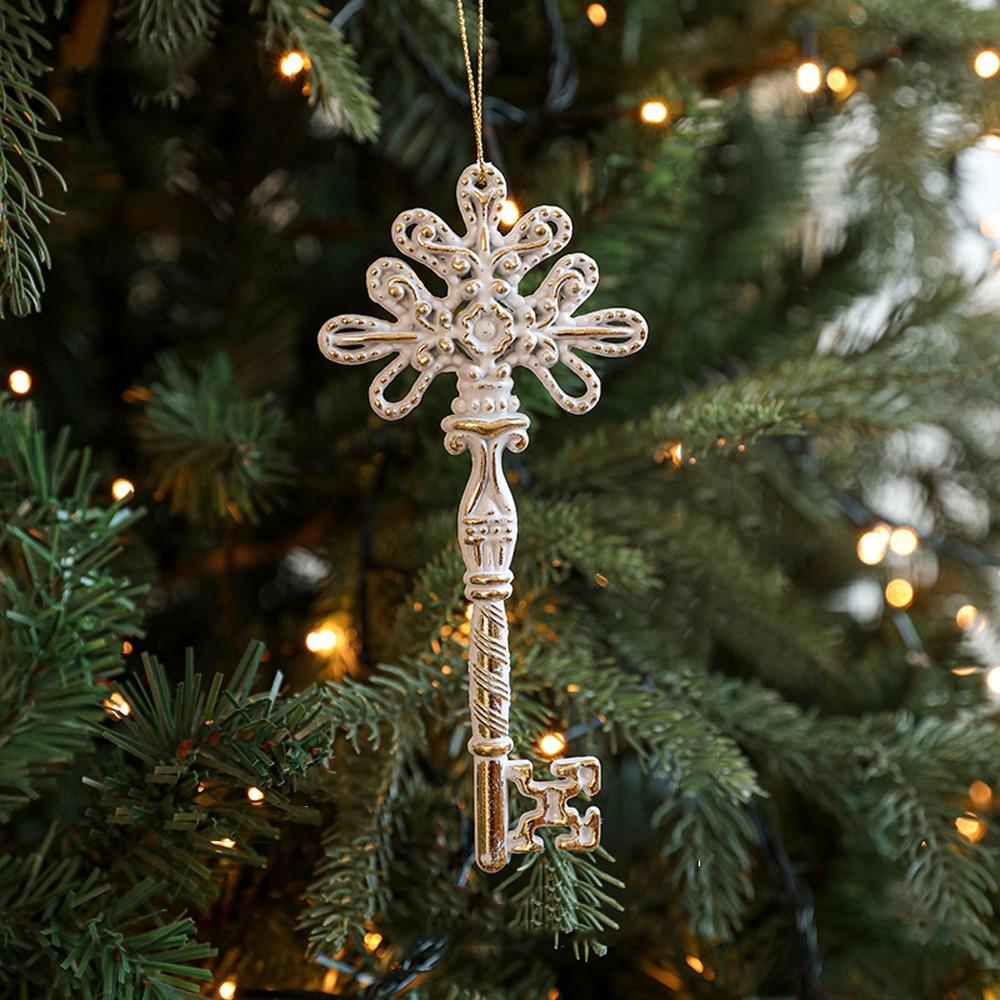 Elk Snowflake Pendant White Gold Christmas Hanging Ornament  Home Decoration