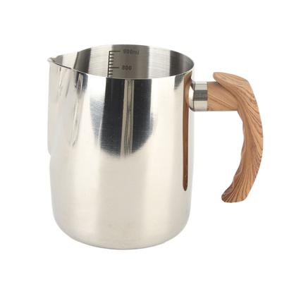 Milchaufschäumbecher Innenskala 304 Edelstahl Ausgießer ohne Tropfen Kaffeedampfkanne mit Griff Originalfarbe