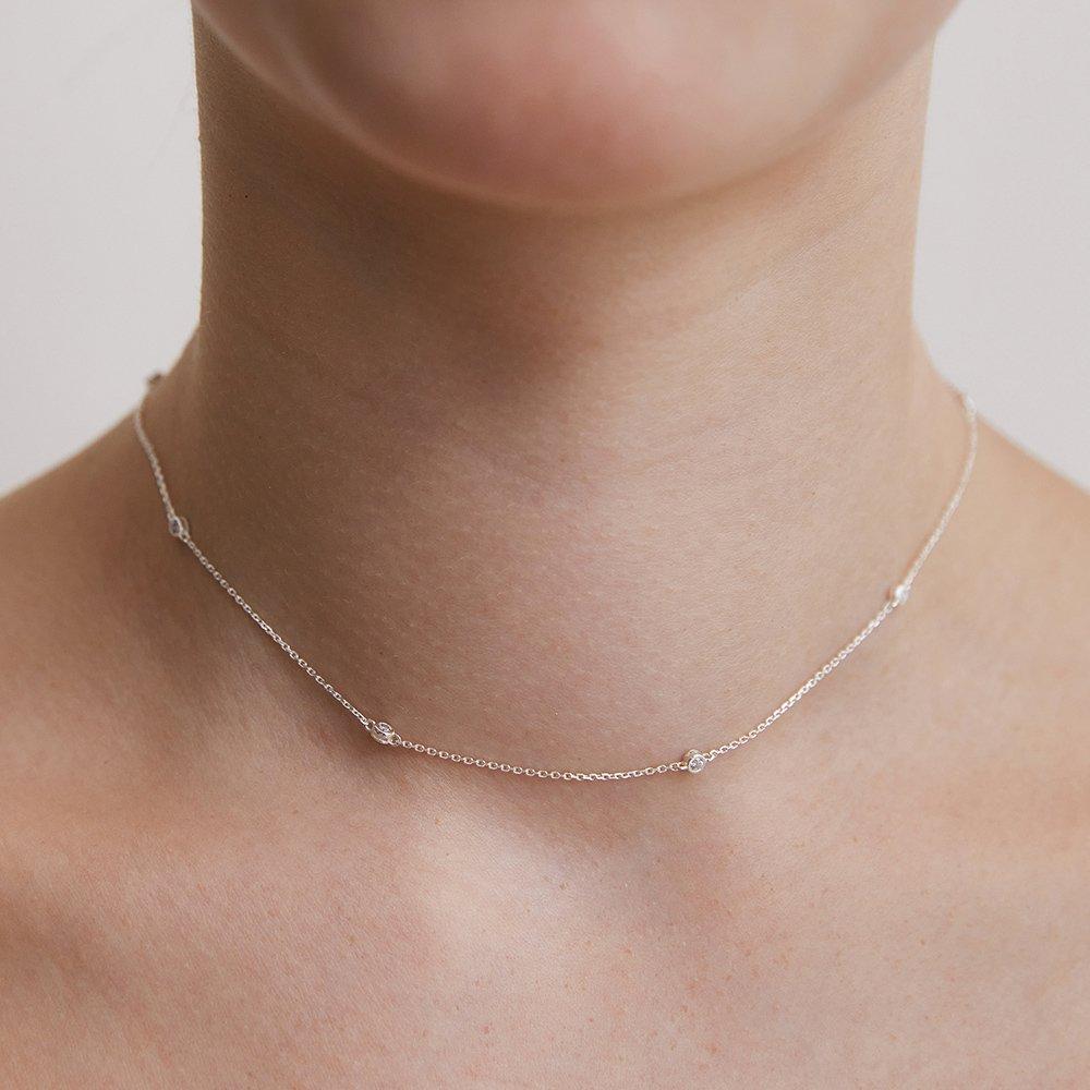 (92.5 Silver) Bezel Dot Chain Necklace Nz2418