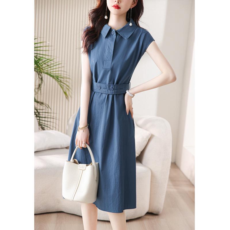 French-Style Short-Sleeve Polo Collar Shirt Dress with Lace-Up High-Waist Midi Skirt 2023 Spring/Summer Collection