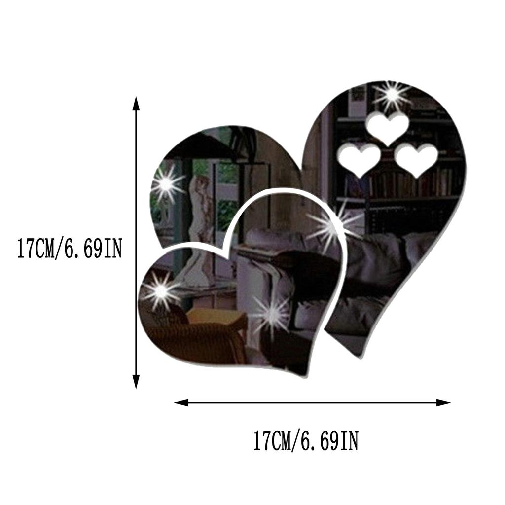 3D Mirror Heart Shaped Wall Decal Stickers  Diy Art Mural Decoration For Bedroom