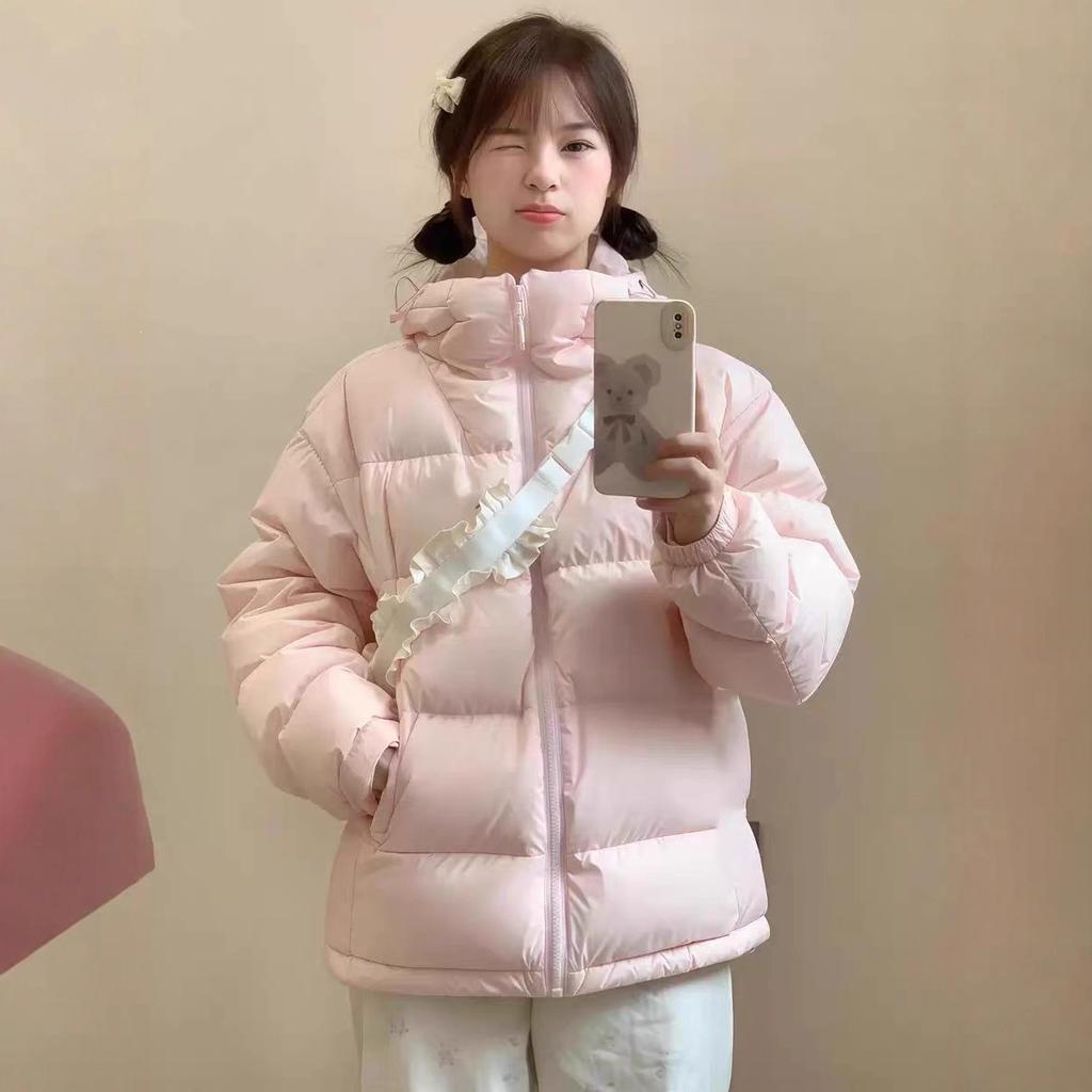 Black thickened cotton-padded jacket for women's winter new style thickened small hooded cotton-padded jacket