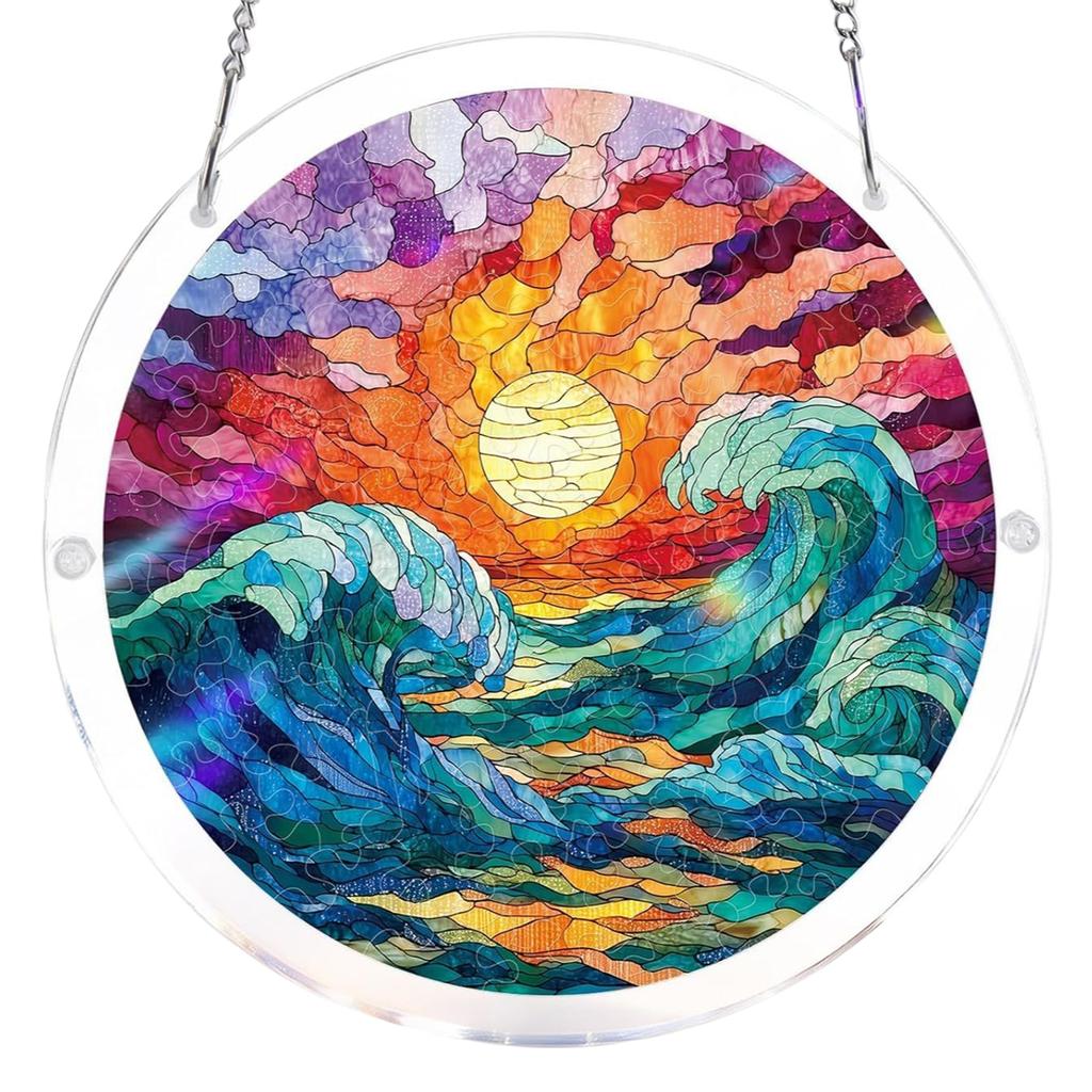 Acrylic Puzzles Toy Double Sided Sun Catcher Acrylic Puzzles DIY Creative Jigsaw Puzzle Pendant for Women Men Mom Birthday Gift