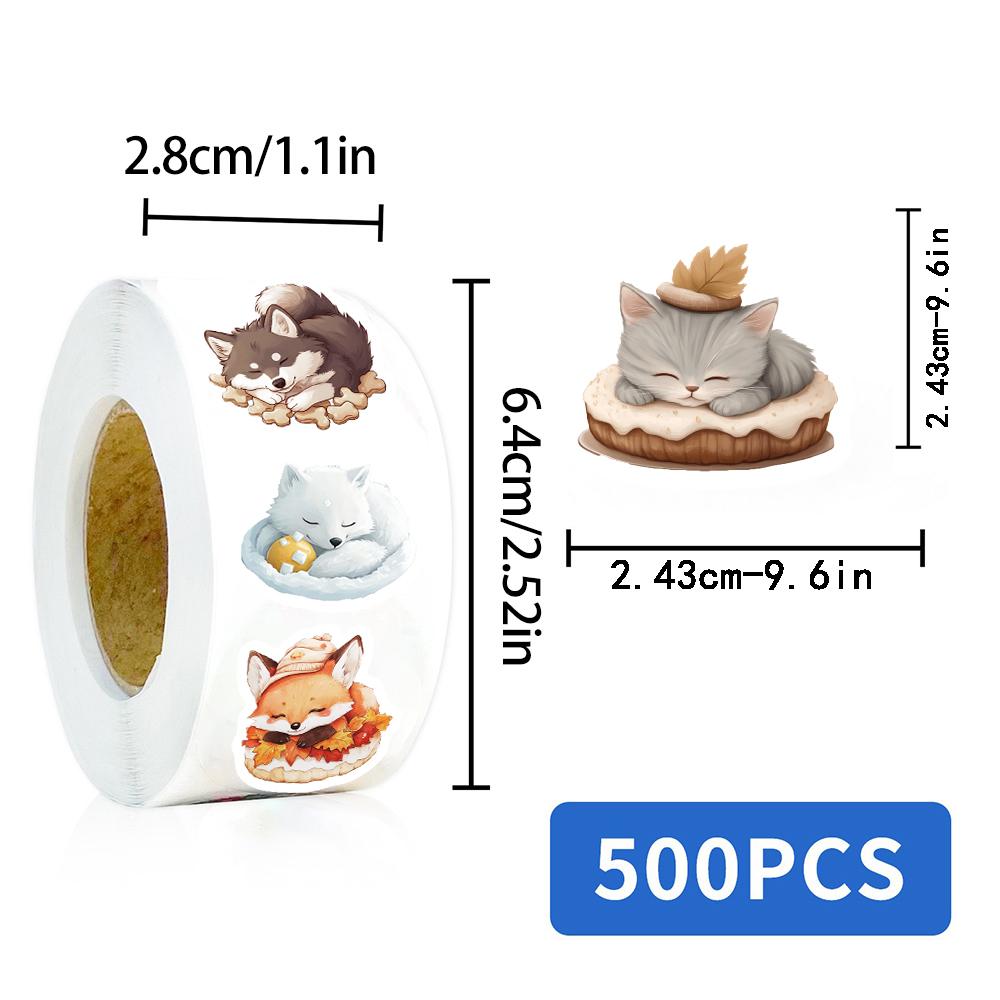 500PCS Cute Sleeping Animals Roll Stickers Notebook DIY Decoration Scrapbooking Suitcase  Car Cup Coffee Phone Laptop Decal Gift