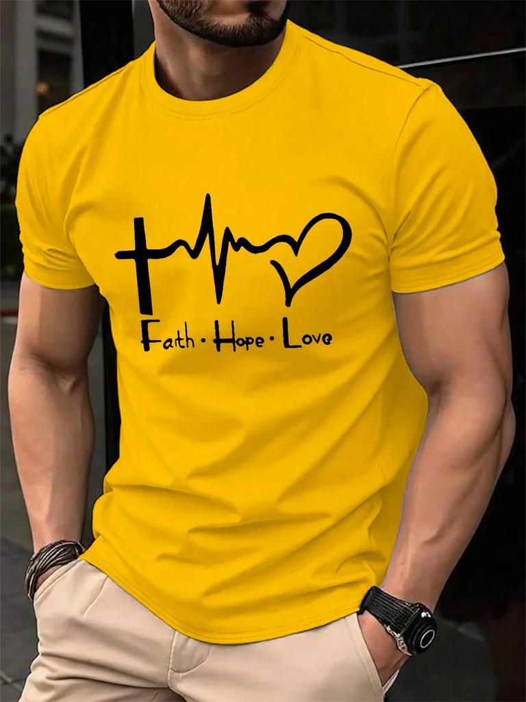 Fashion Men's Faith Hope Love 3D Printed T-shirt Summer Outdoor Sports Fitness Top Casual Comfortable Round Neck Short Sleeve Hoodie