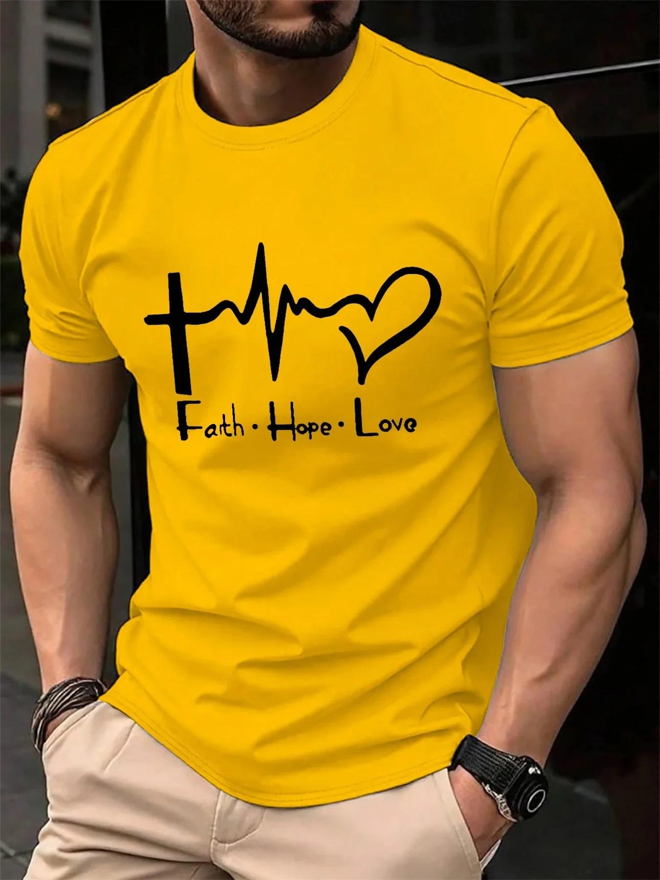 Fashion Men s Faith Hope Love 3D Printed T-shirt Summer Outdoor Sports Fitness Top Casual Comfortable Round Neck Short Sleeve Hoodie M