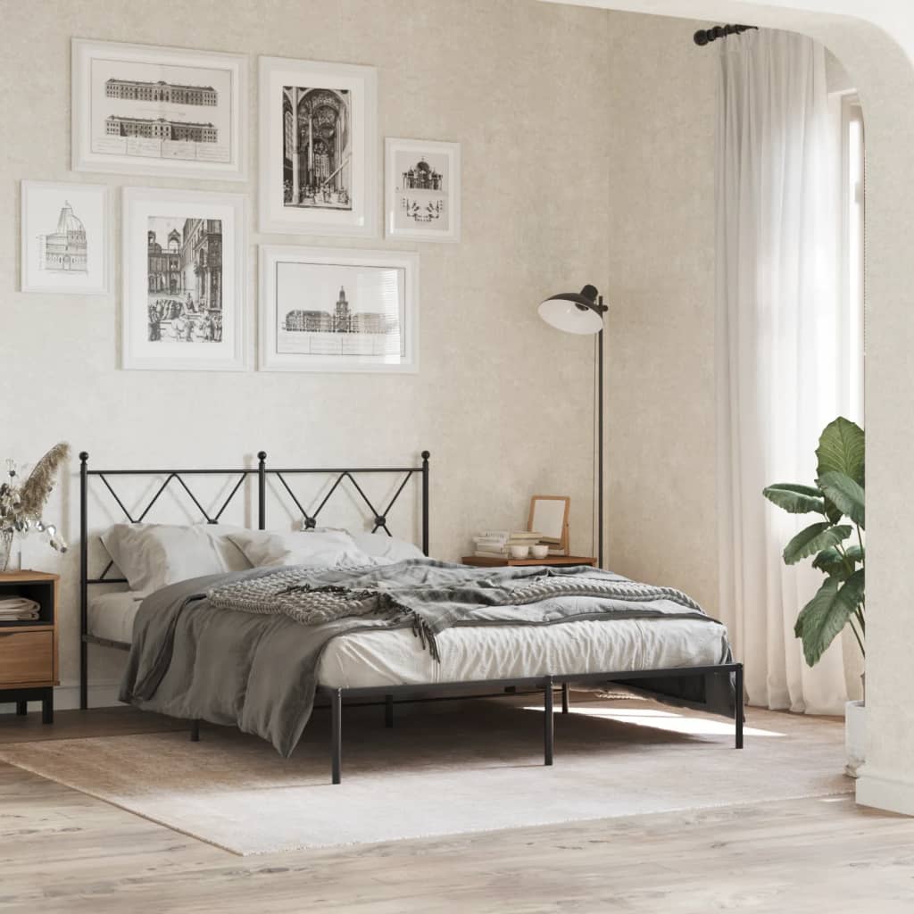 Metal Bed Frame with Headboard Black 140 x 190 cm