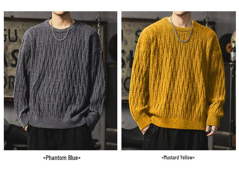 Men's Heavyweight Winter Cable Knit Pullover Sweater - Thick, Warm, Versatile Round Neck Knitwear
