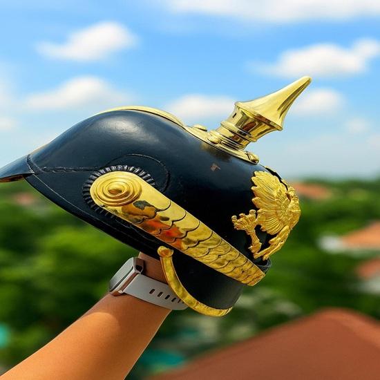 Brass Leather Prussian Pickelhaube Helmet Handcrafted German Imperial Style Gifting Item