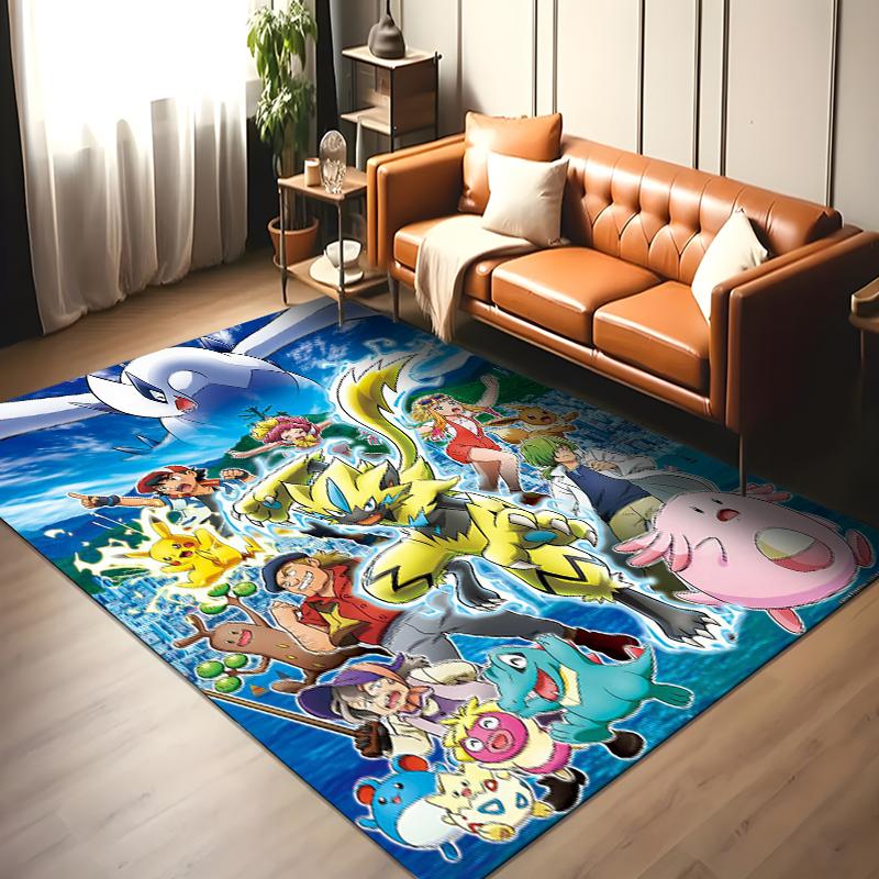 Japanese Anime Pokemon Pikachu Area Rug,Carpet for Home Living Room Bedroom Sofa Doormat Kitchen Decor,Non-slip Floor Mat