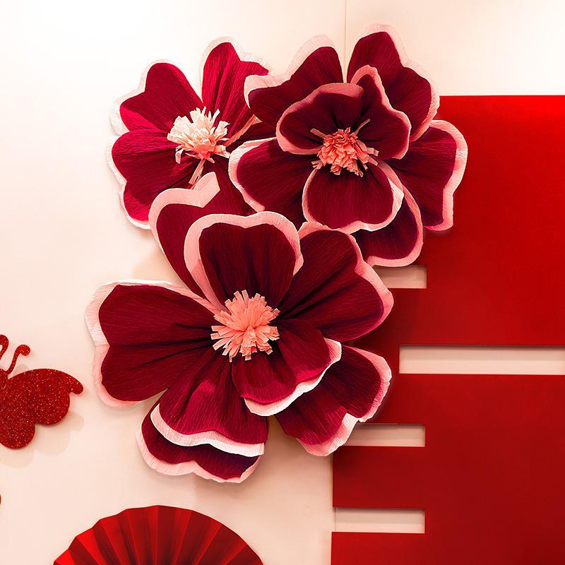 Wedding Bedside Crepe Paper Flower Décor - Artificial Flowers for Bedroom Wall & Engagement Decorations
